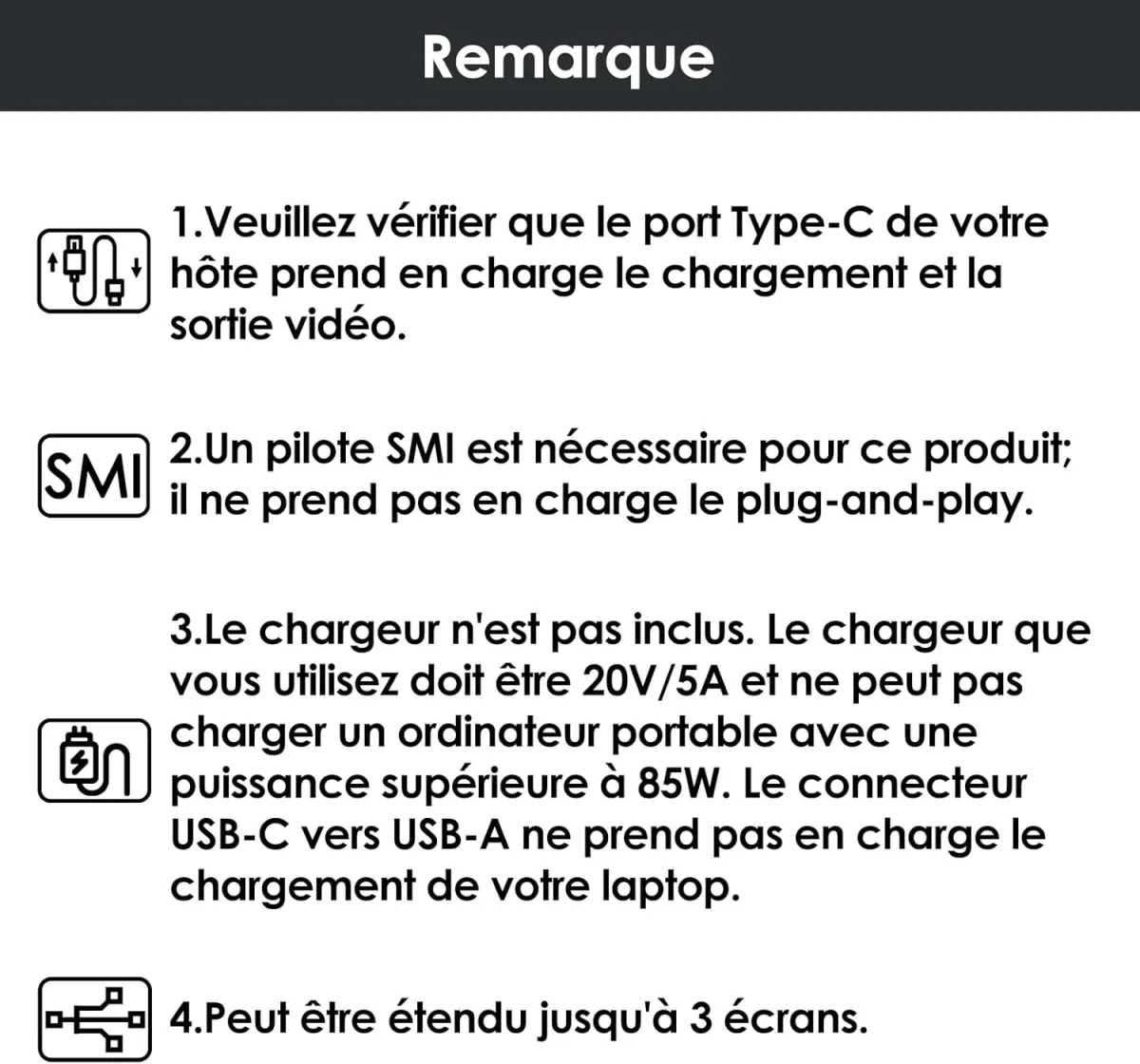 Station d'accueil Universelle Triple 4K @ 60 Hz avec Puce SM770, Adaptateur USB-C/USB-A vers HDMI/DisplayPort avec Fonction de Charge en amont de 85 W, 3 HDMI + 2 DP – Image 3