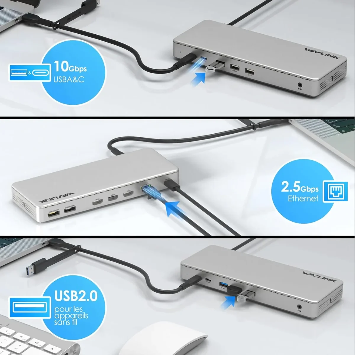 Station d'accueil Universelle Triple 4K @ 60 Hz avec Puce SM770, Adaptateur USB-C/USB-A vers HDMI/DisplayPort avec Fonction de Charge en amont de 85 W, 3 HDMI + 2 DP – Image 4