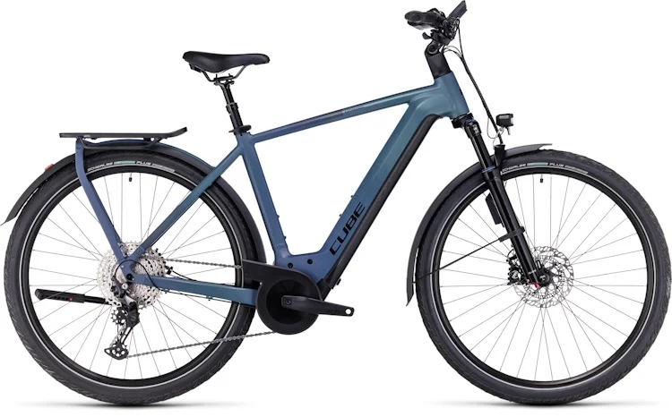Vélo de ville électrique Cube Kathmandu Hybrid ABS 750wh- cadre bas – gris émeraude & bleu – Image 2